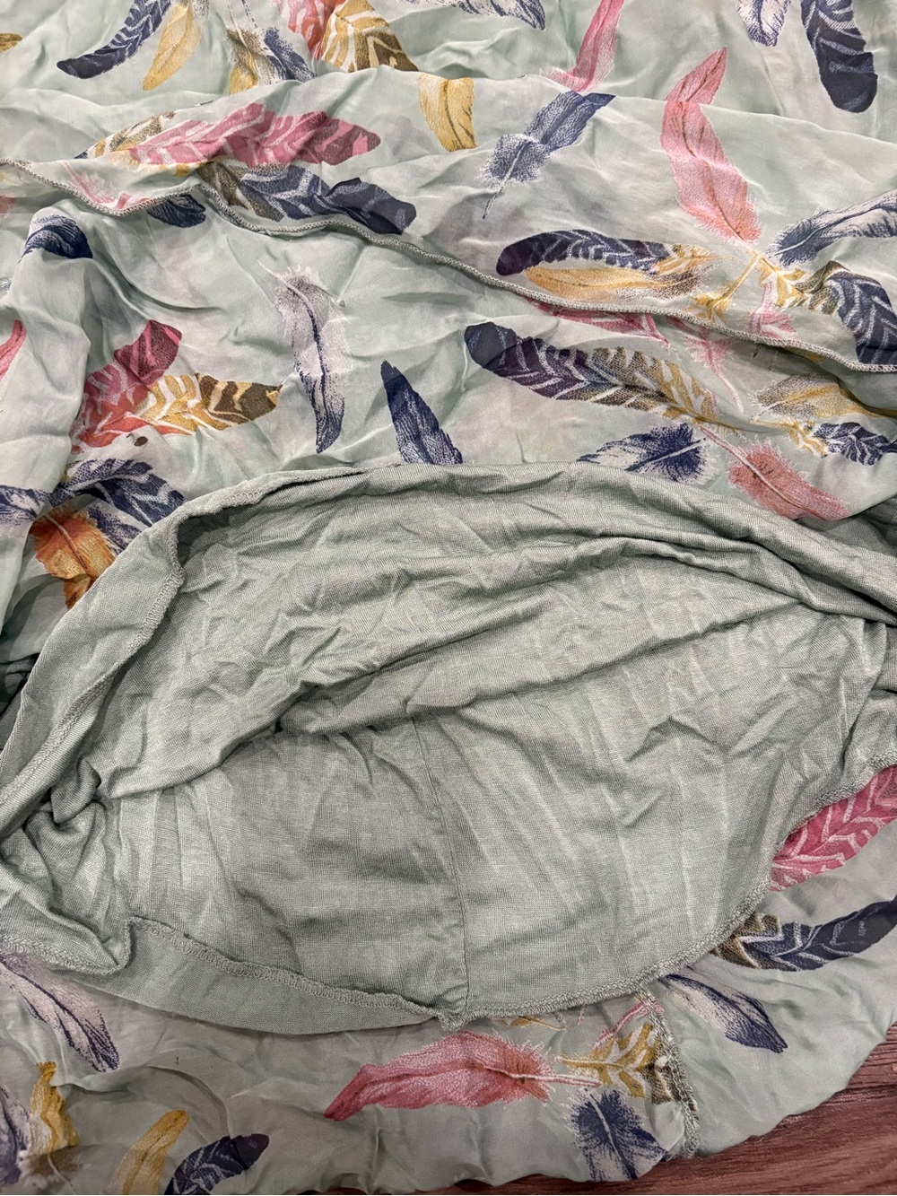 [M]Rosemarine Sleeveless V-Neck Feather Print Silk Blend Midi Dress Light Sage - Picture 5 of 8
